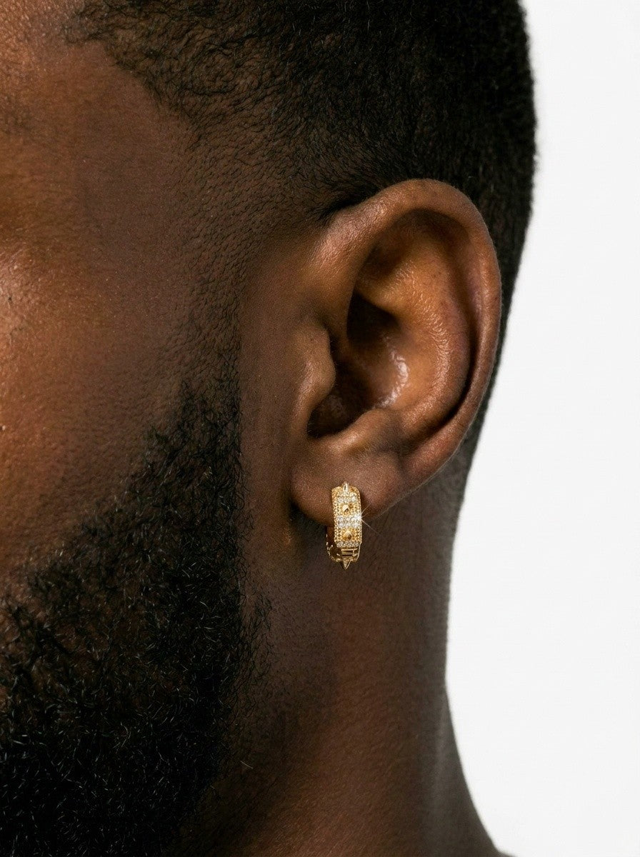 Moissanite Spiked Huggie Earrings 14K Gold - Yellow Gold