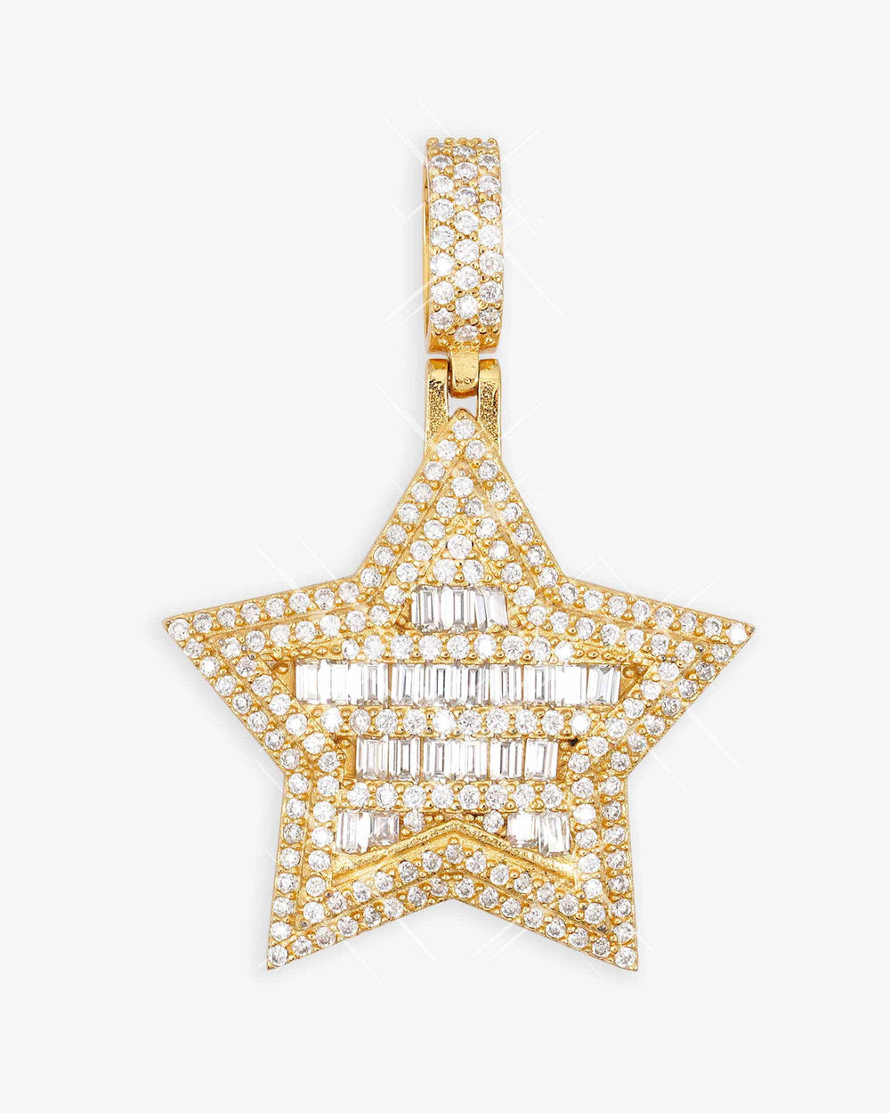 Moissanite Baguette Star Pendant 14K Gold - Yellow Gold