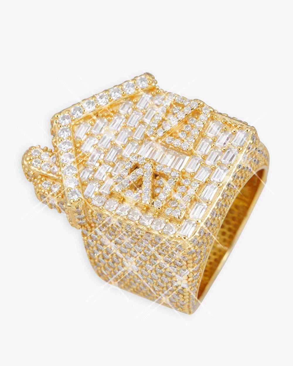 Moissanite Trap House Ring 14K Gold - Yellow Gold