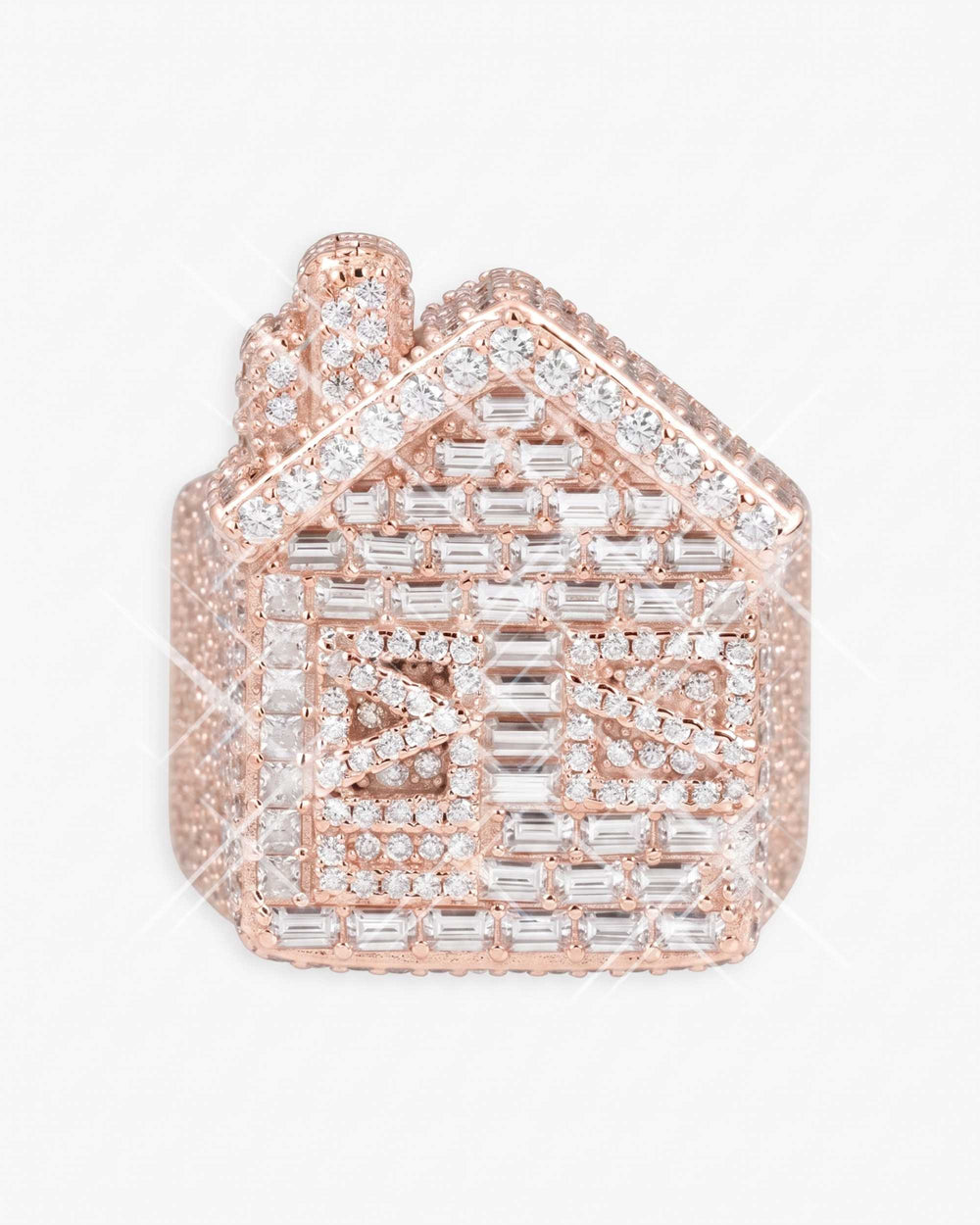 Moissanite Trap House Ring 14K Gold - Rose Gold