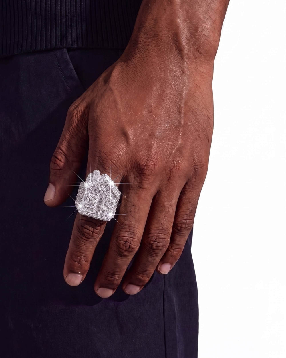 Moissanite Trap House Ring 14K Gold - White Gold