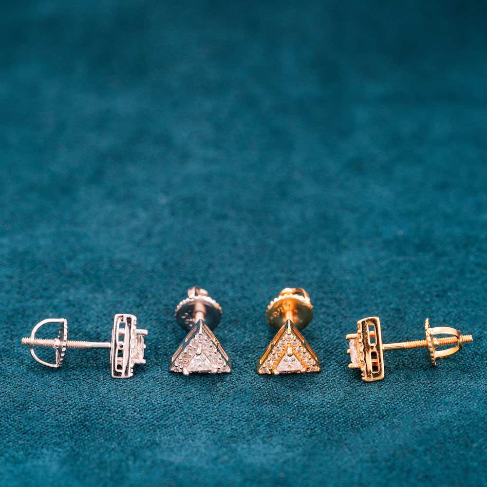 Moissanite triangle princess cut earrings close