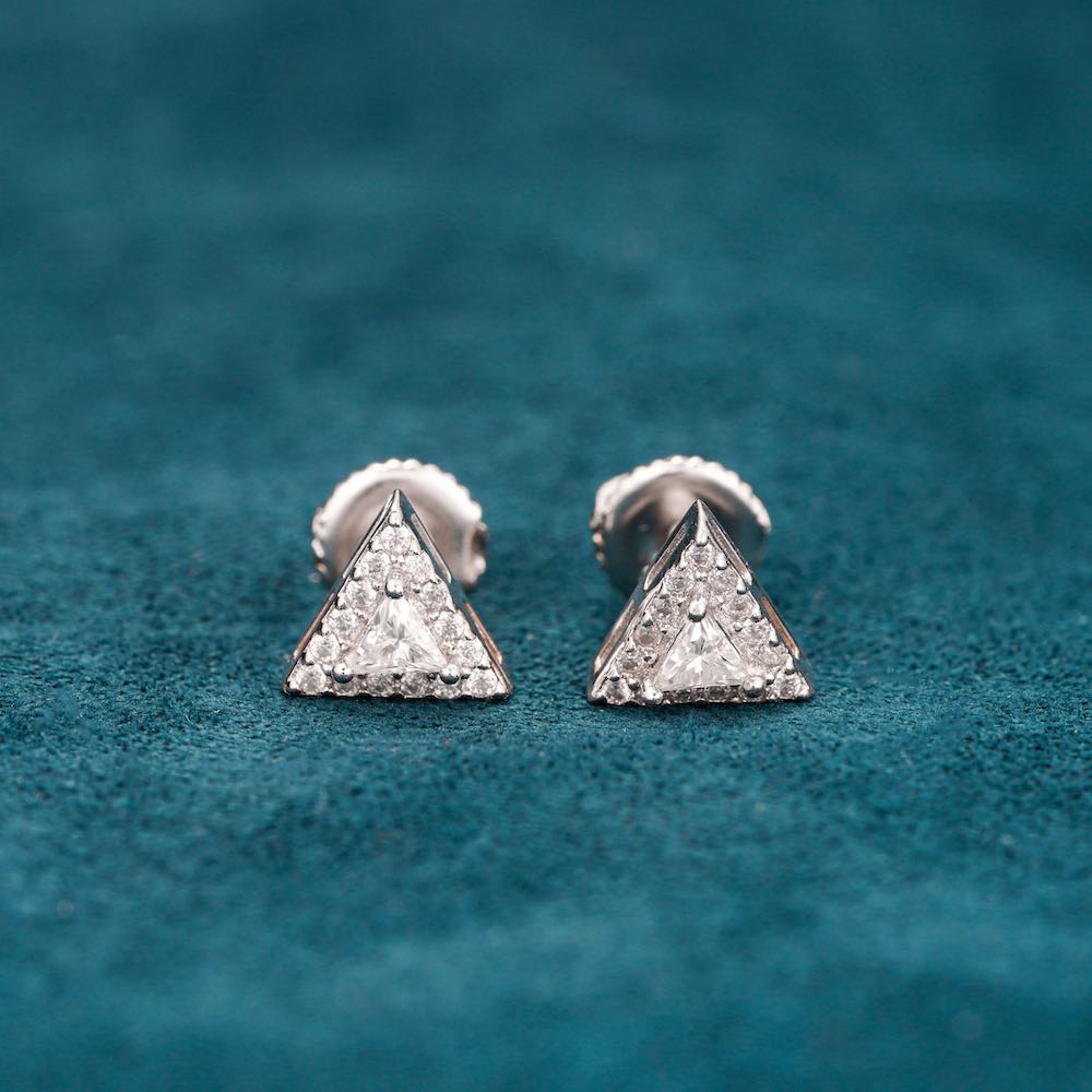 Moissanite triangle princess cut earrings white gold