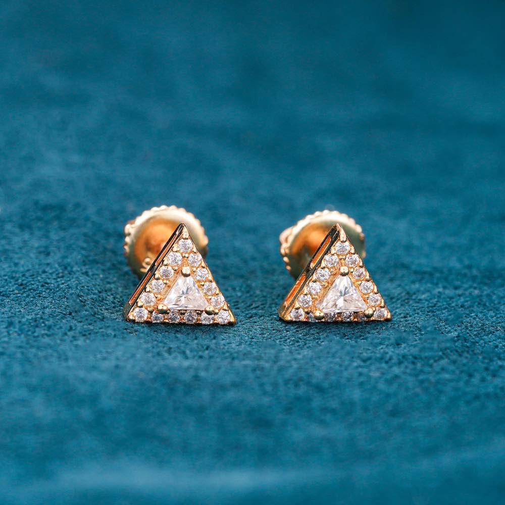 Moissanite triangle princess cut earrings yellow gold