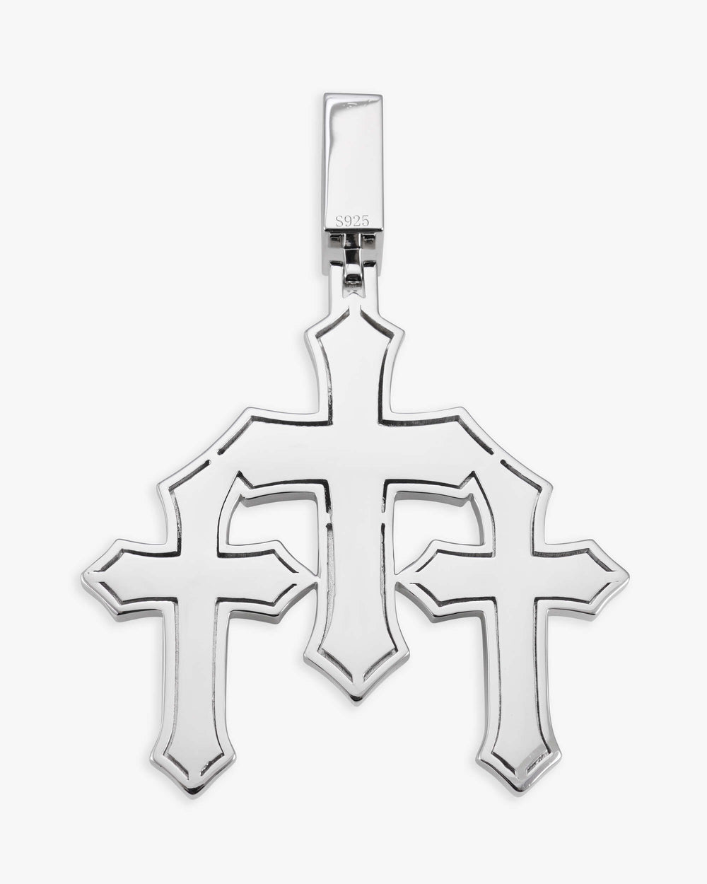 moissanite triple cross pendant 14k gold icecartel back
