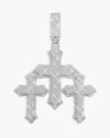 Moissanite Triple Cross Pendant 14K Gold - White Gold