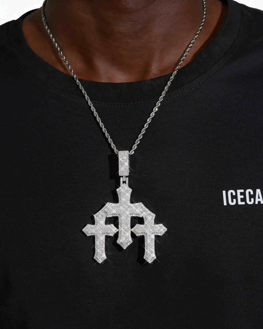 moissanite triple cross pendant 14k gold icecartel model