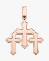 Moissanite Triple Cross Pendant 14K Gold - Rose Gold
