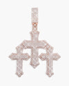 Moissanite Triple Cross Pendant 14K Gold - Rose Gold