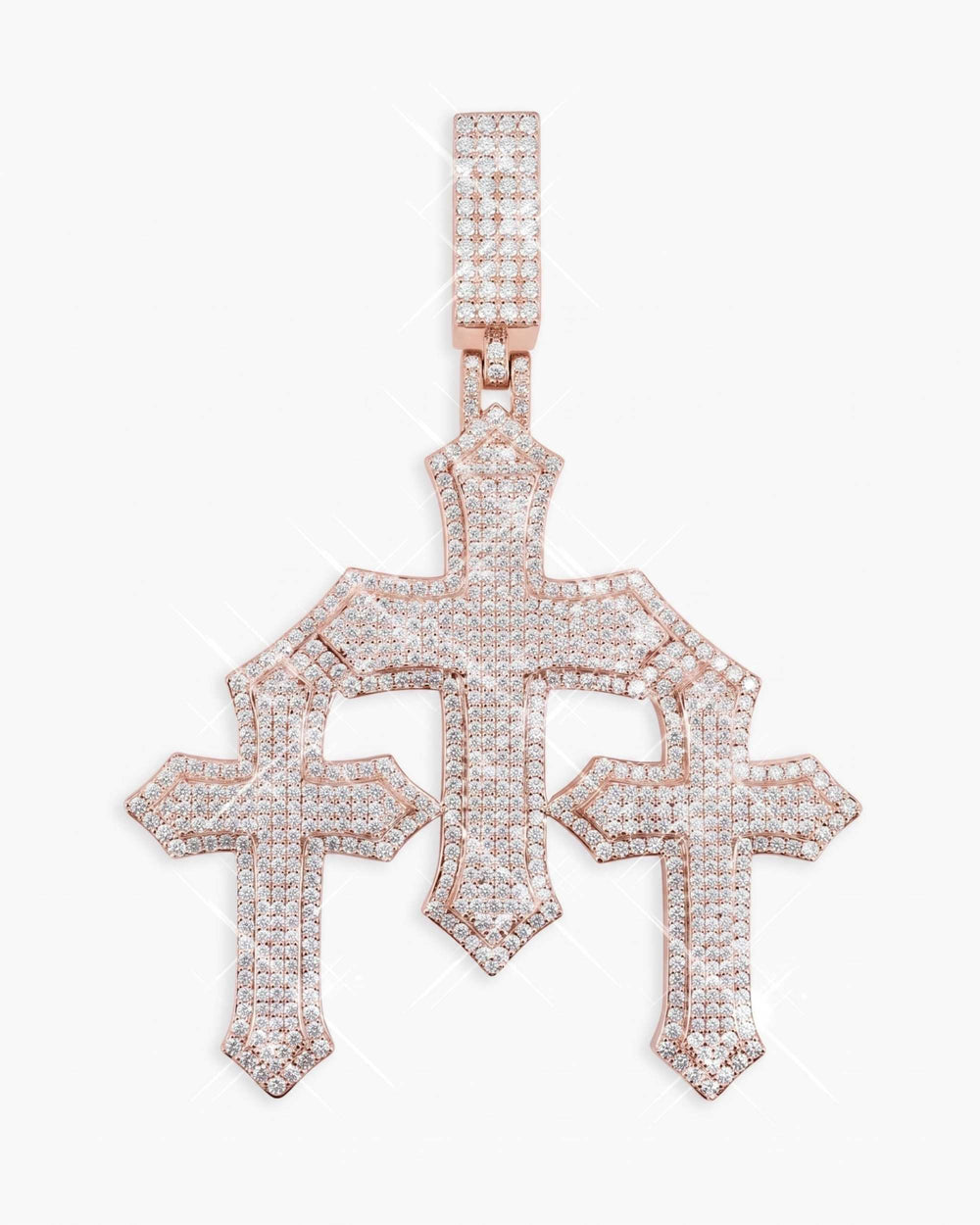 Moissanite Triple Cross Pendant 14K Gold - Rose Gold