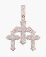 Moissanite Triple Cross Pendant 14K Gold - Rose Gold