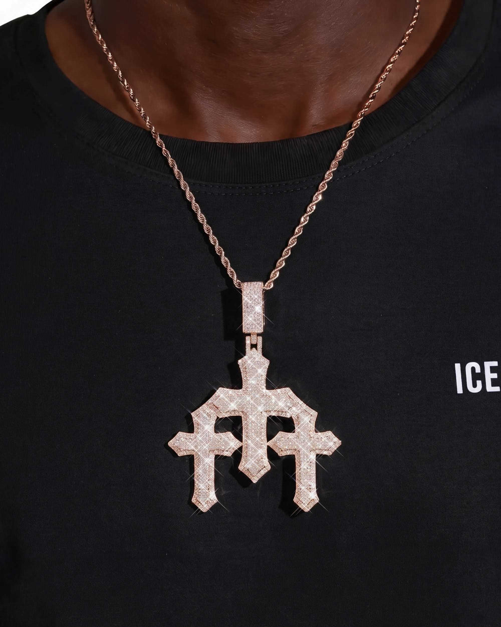 Moissanite Triple Cross Pendant 14K Gold - Rose Gold
