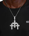 Moissanite Triple Cross Pendant 14K Gold - White Gold
