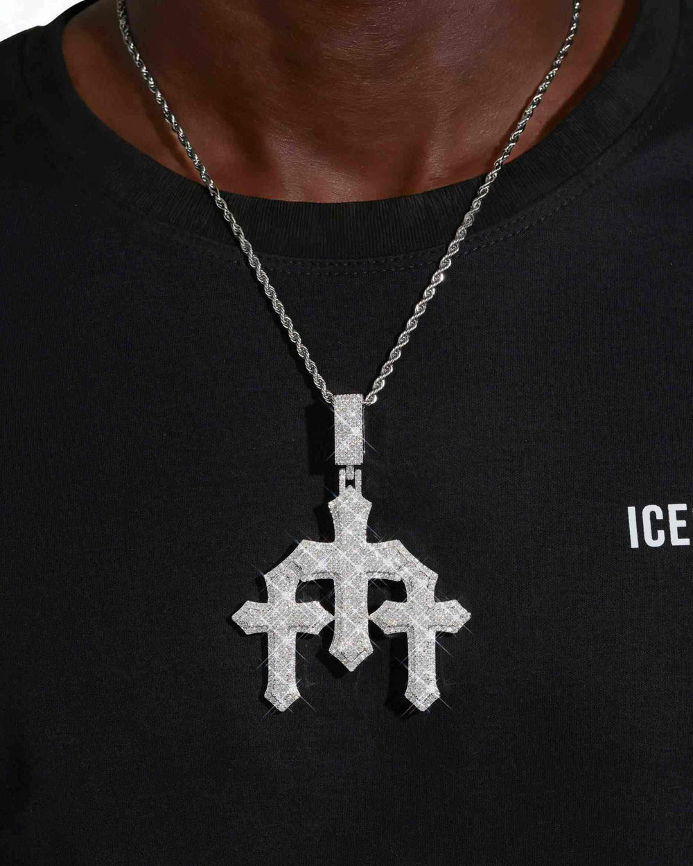 Moissanite Triple Cross Pendant 14K Gold - White Gold