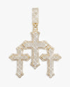 Moissanite Triple Cross Pendant 14K Gold - Yellow Gold