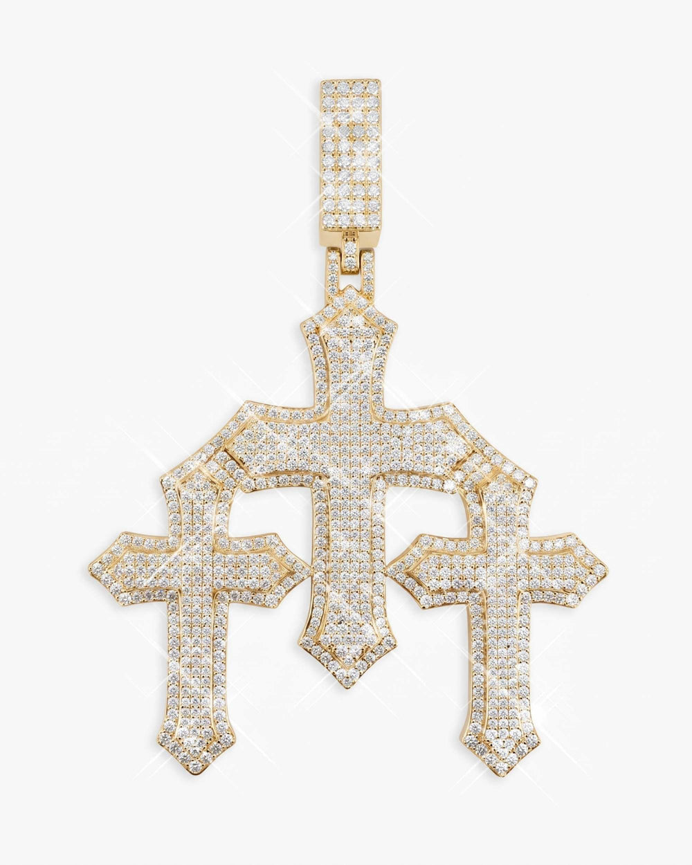 Moissanite Triple Cross Pendant 14K Gold - Yellow Gold