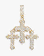 Moissanite Triple Cross Pendant 14K Gold - Yellow Gold