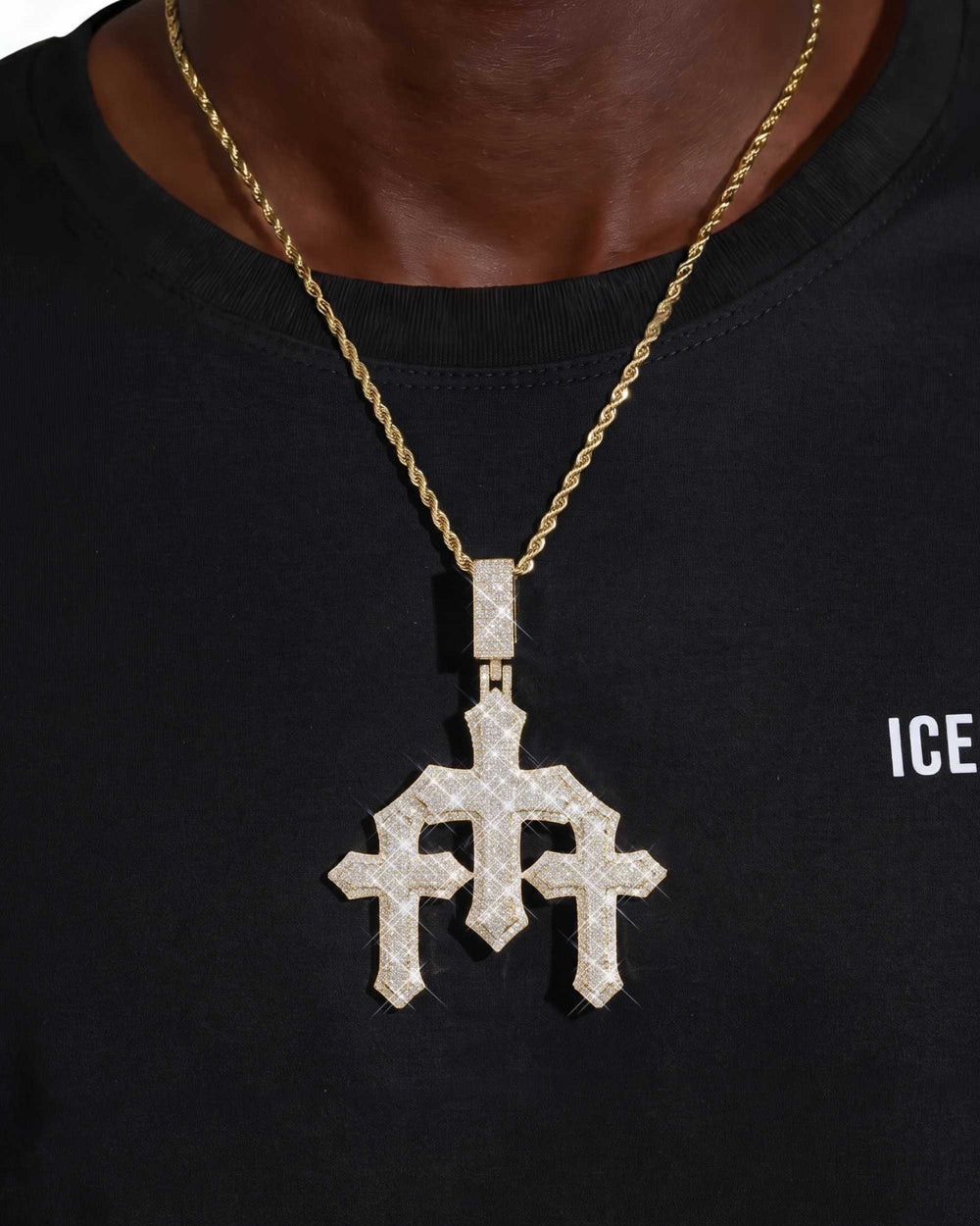 Moissanite Triple Cross Pendant 14K Gold - Yellow Gold