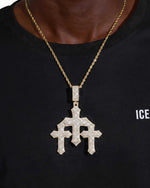 Moissanite Triple Cross Pendant 14K Gold - Yellow Gold