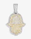 Moissanite Two Tone Hamsa Hand Pendant 14K Gold - White & Yellow Gold L (75MM)