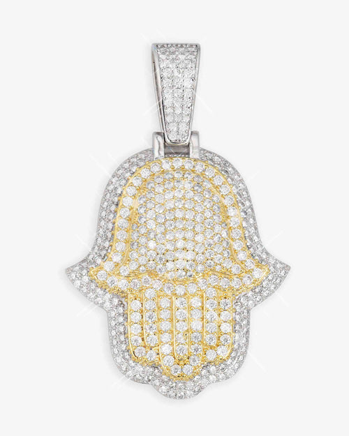 moissanite two tone hamsa hand pendant 14k gold icecartel big white main