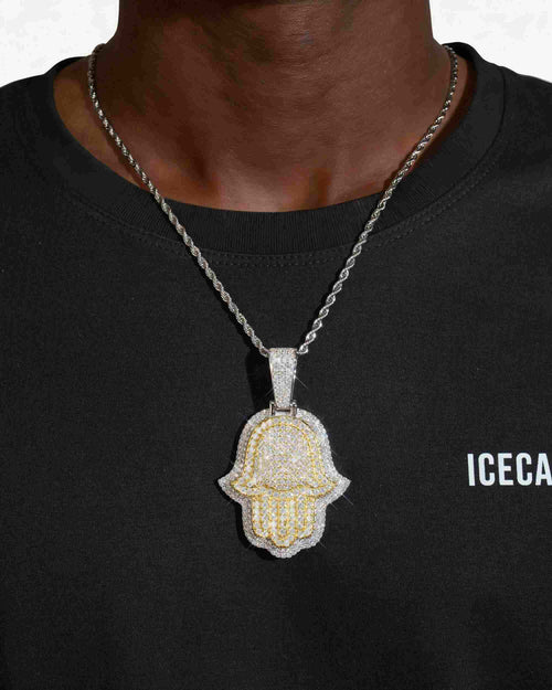 moissanite two tone hamsa hand pendant 14k gold icecartel big white model