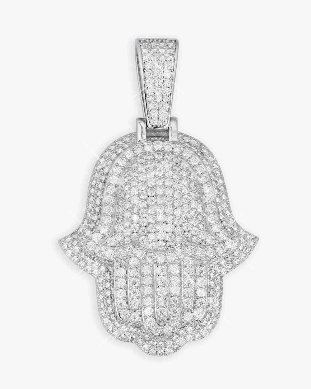 Moissanite Two Tone Hamsa Hand Pendant 14K Gold - White Gold L (75MM)