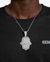 Moissanite Two Tone Hamsa Hand Pendant 14K Gold - White Gold L (75MM)