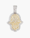Moissanite Two Tone Hamsa Hand Pendant 14K Gold - White & Yellow Gold M (40MM)