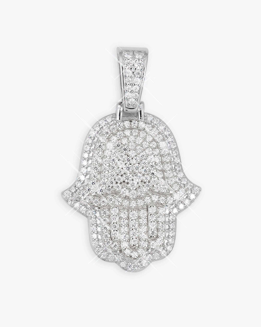 Moissanite Two Tone Hamsa Hand Pendant 14K Gold - White Gold M (40MM)
