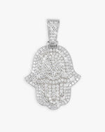 Moissanite Two Tone Hamsa Hand Pendant 14K Gold - White Gold M (40MM)