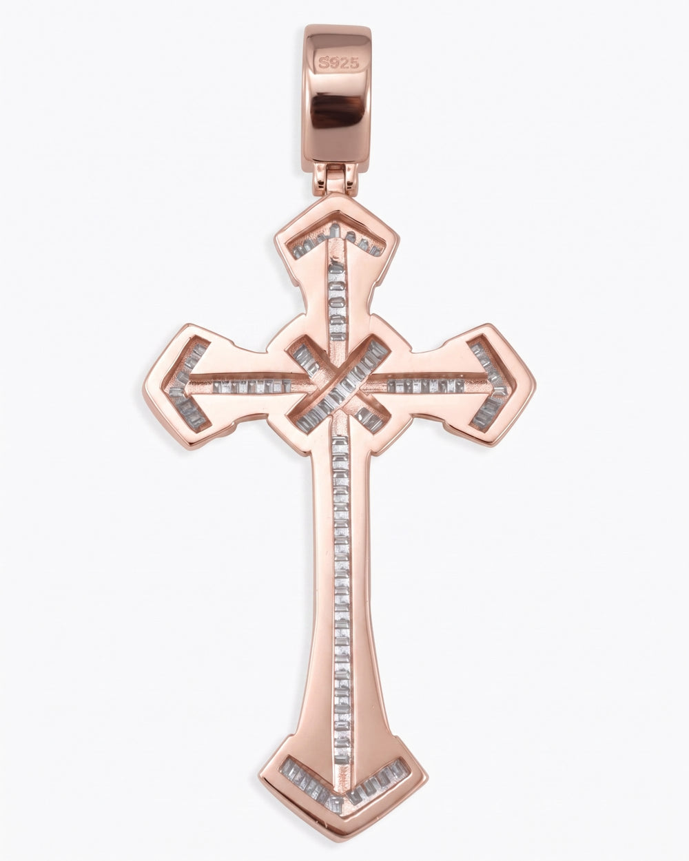 Moissanite Wrapped Cross Pendant 14K Gold - Rose Gold