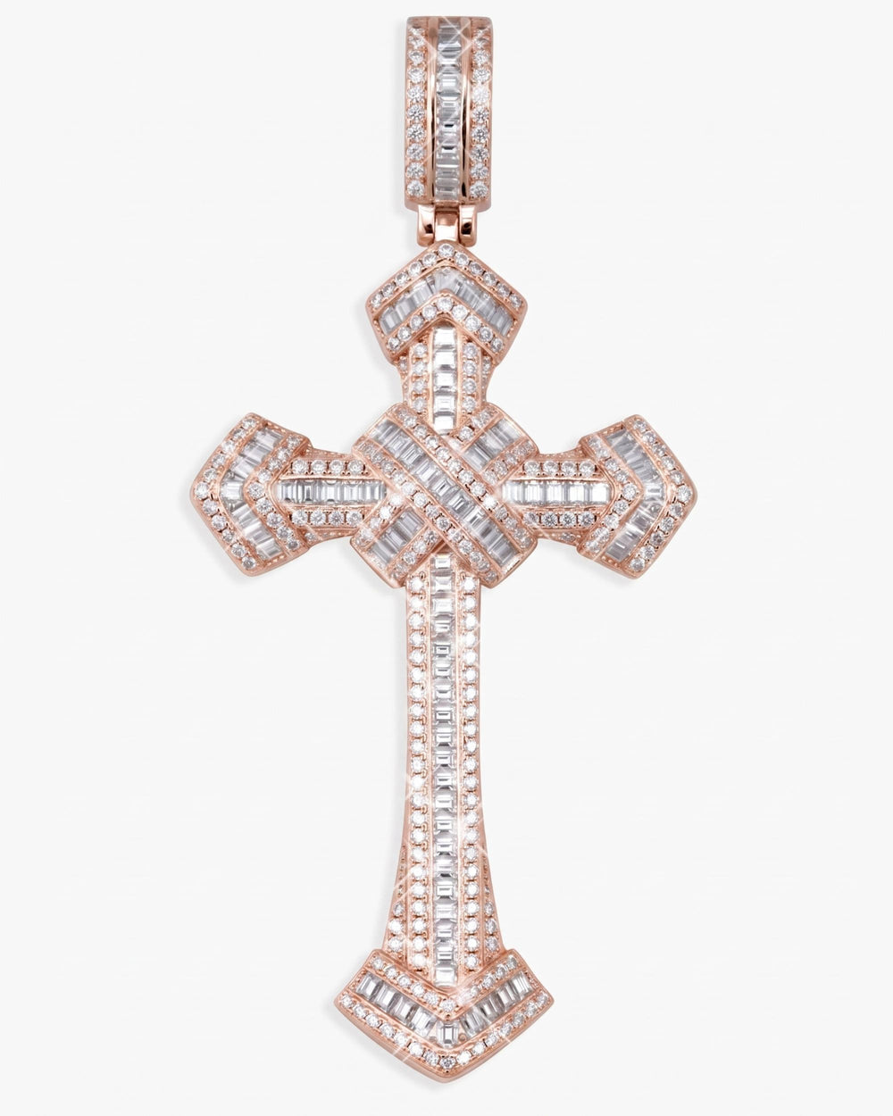Moissanite Wrapped Cross Pendant 14K Gold - Rose Gold