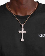 Moissanite Wrapped Cross Pendant 14K Gold - Rose Gold