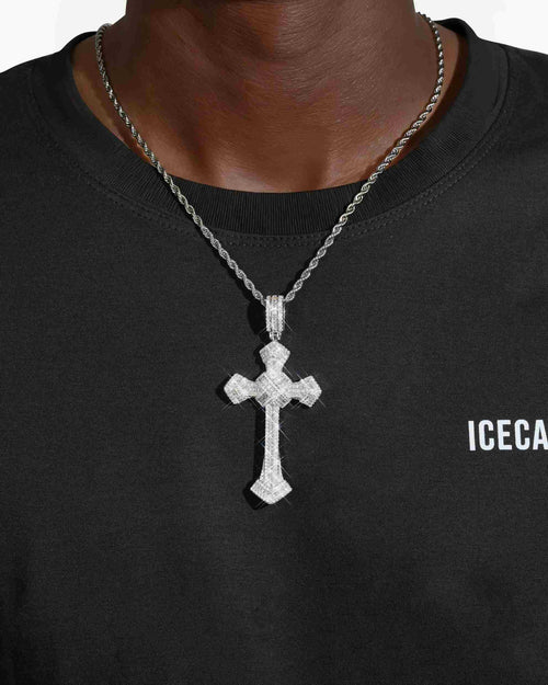 moissanite wrapped cross pendant 14k gold icecartel white model