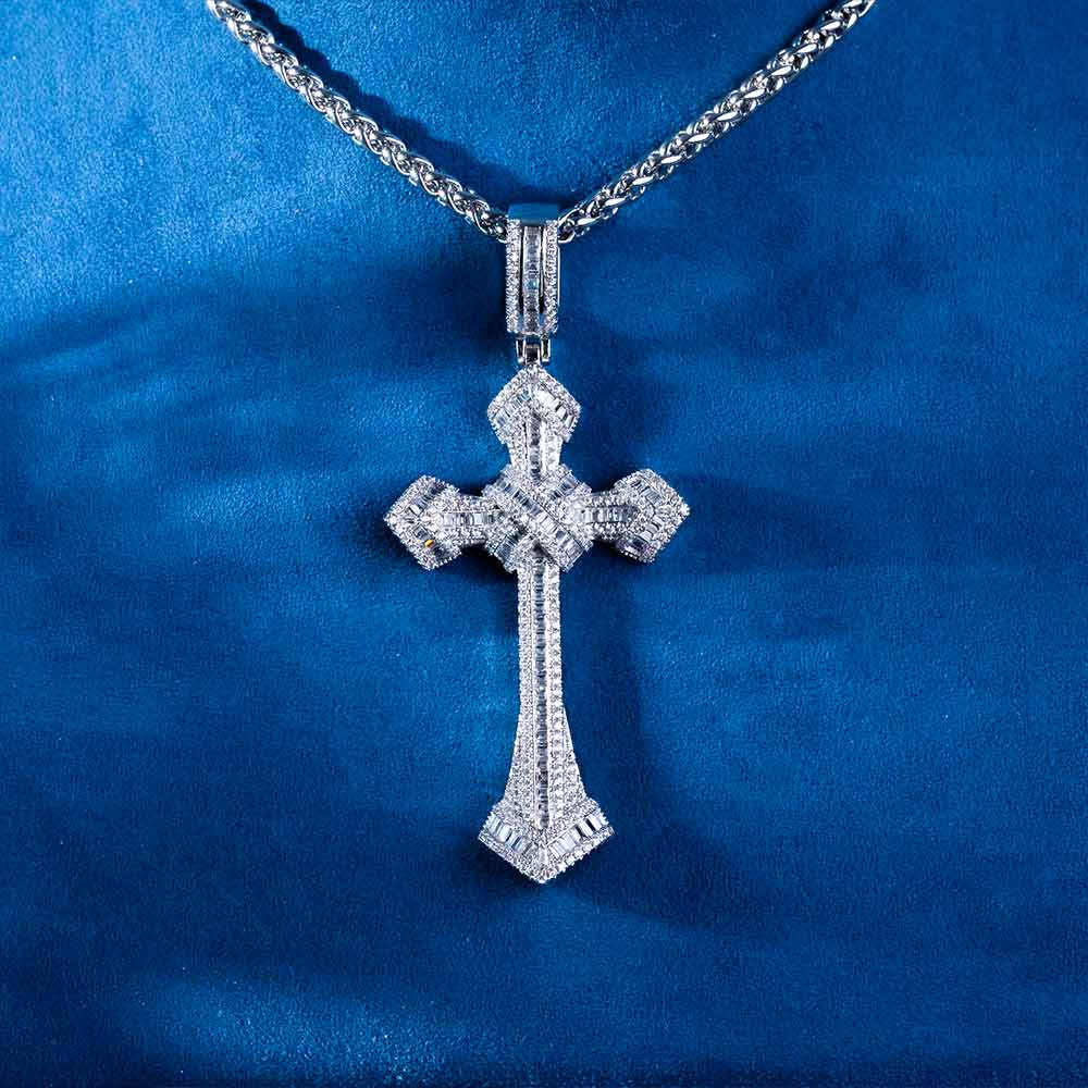 moissanite wrapped cross pendant iced out