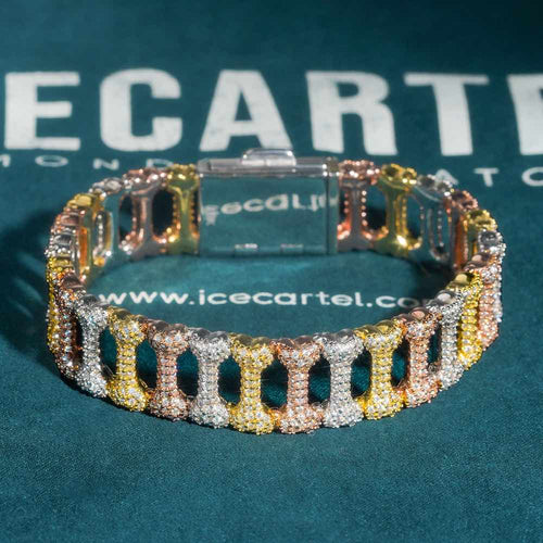 moissanite bone link bracelet three tone