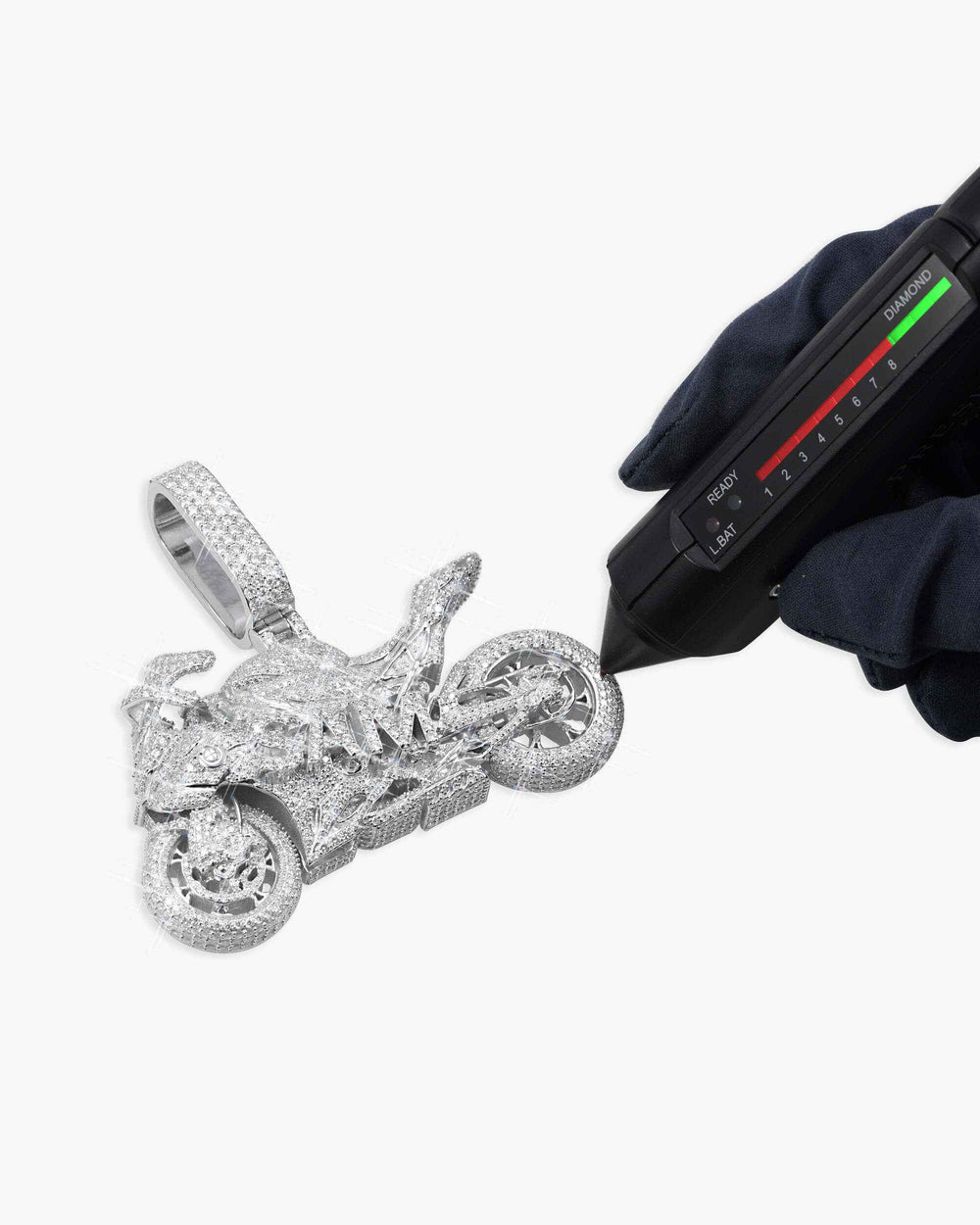 motorcycle custom logo moissanite pendant 14k gold icecartel test