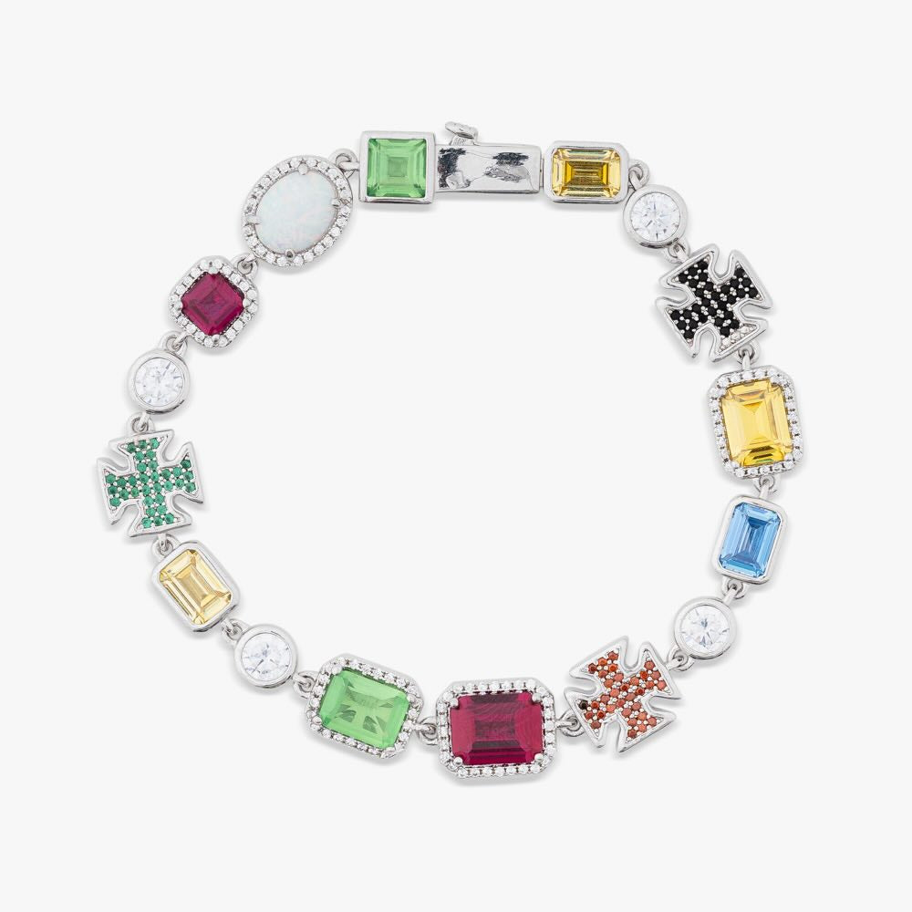 multi gemstone moissanite motif bracelet