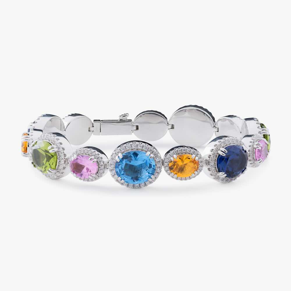 multi gemstone oval cut moissanite bracelet