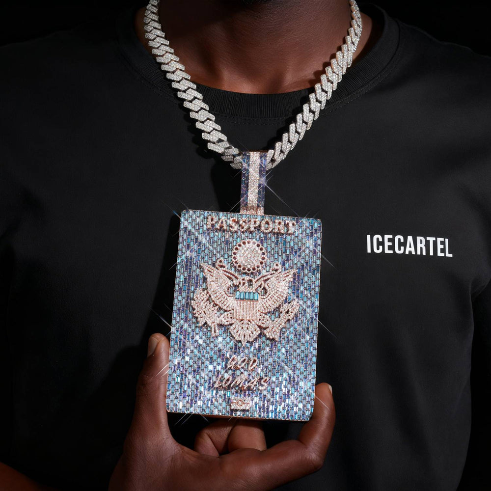 passport custom logo moissanite pendant 14k gold icecartel model