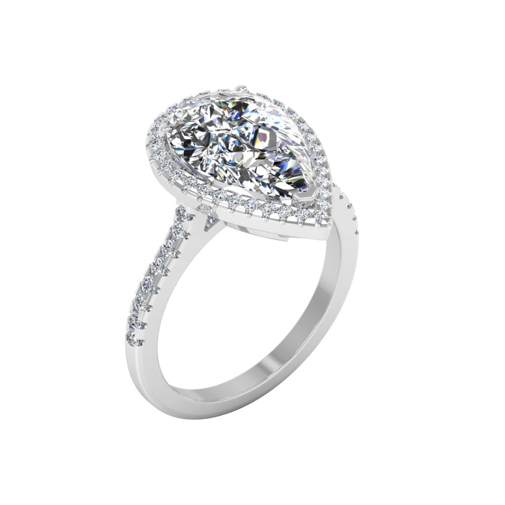 Pear Cut Moissanite Petite Halo Engagement Ring front 2