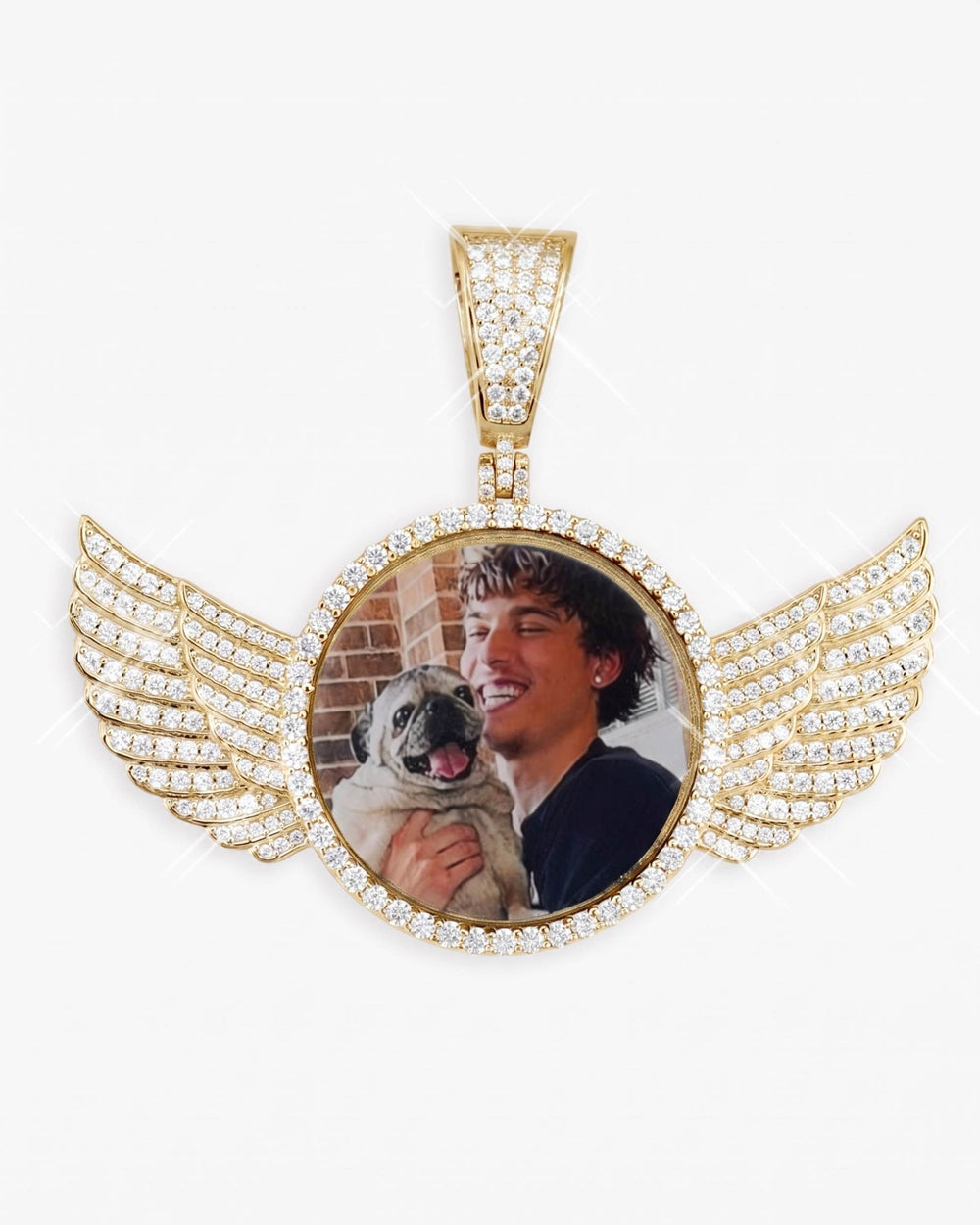 Custom Picture Pendant With Wings 14K Gold - Yellow Gold