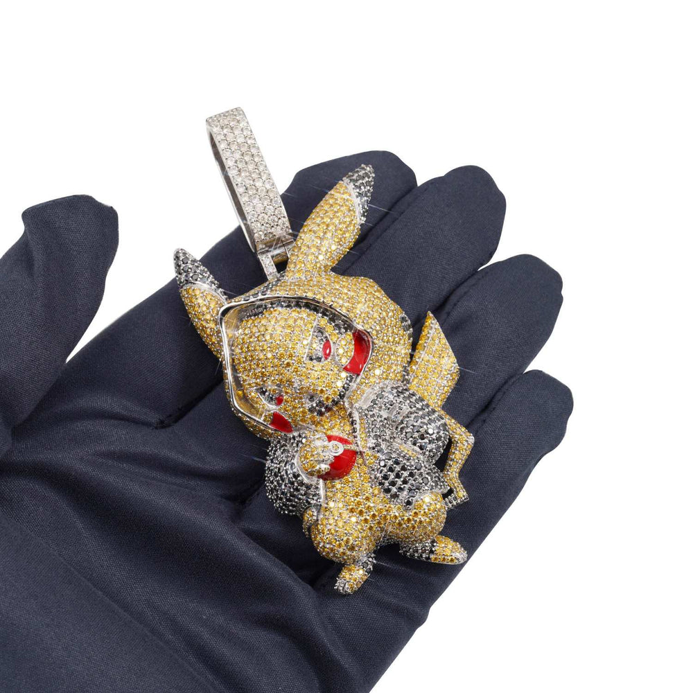 pikachu custom moissanite logo pendant 14k gold icecartel hand
