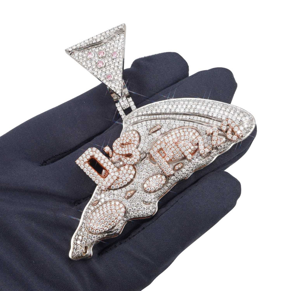 pizza custom moissanite logo pendant 14k gold ICECARTEL hand