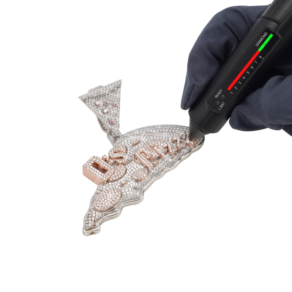 pizza custom moissanite logo pendant 14k gold ICECARTEL test