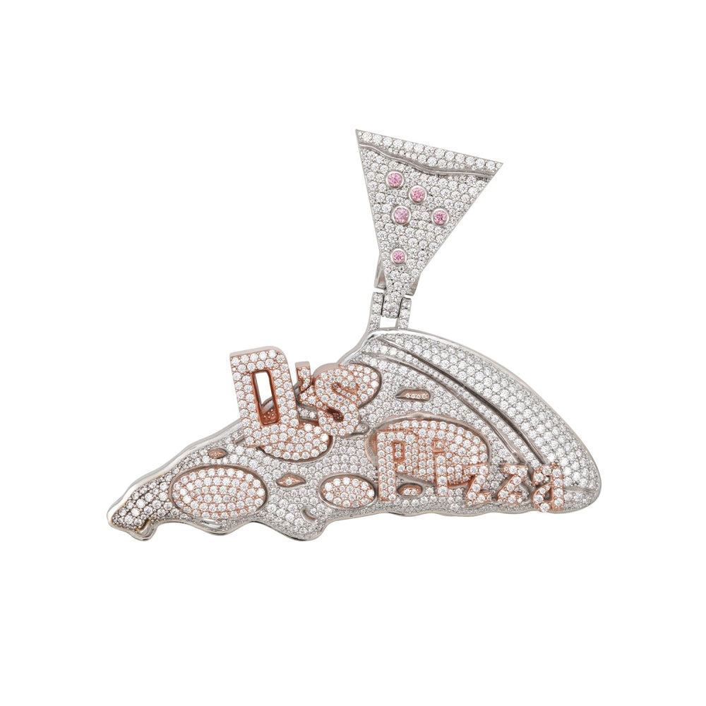 pizza custom moissanite logo pendant 14k gold ICECARTEL