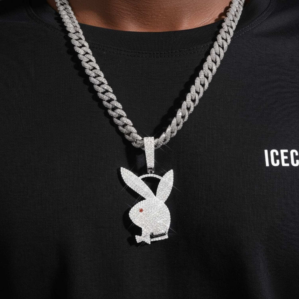 playboy custom moissanite logo pendant 14k gold ICECARTEL model1