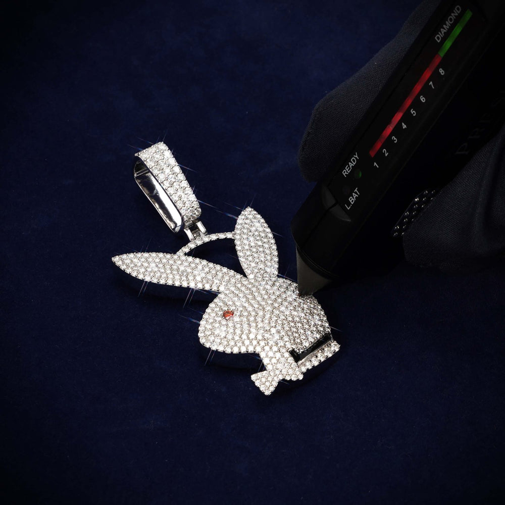 playboy custom moissanite logo pendant 14k gold ICECARTEL test