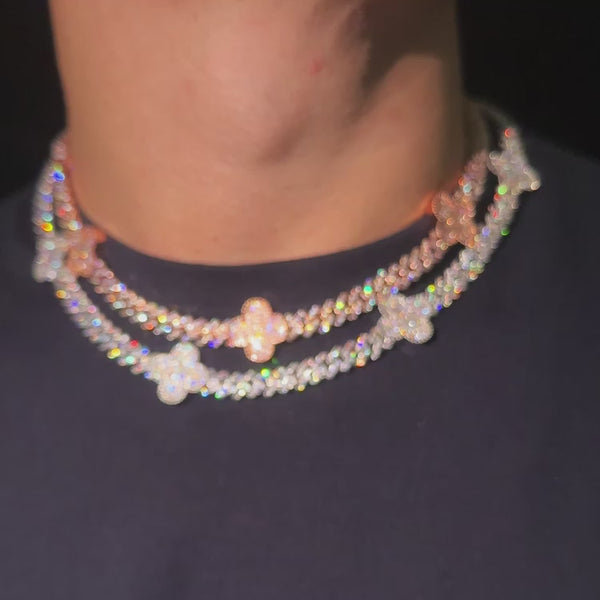 8MM Four Leaf Moissanite Cuban Link Chain 14K Gold